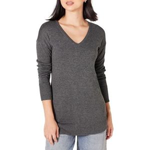Amazon Essentials Women's Lichtgewicht tuniektrui met lange mouwen en V-hals (verkrijgbaar in grote maten), Houtskoolzwart, XS