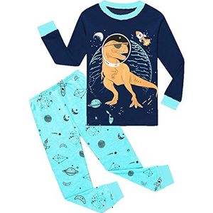 EULLA jongens pyjama tweedelige pyjama set, Ruimte dinosaurus/donkerblauw, 104 cm