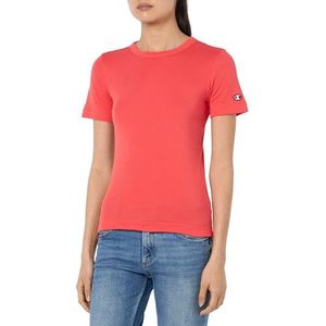 Champion Legacy Icons Tonal Logo W - Soft Cotton 1x1 Rib S/S Crewneck T-shirt, koraalrood, L dames SS24, Koraal Rood, L