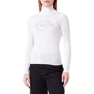 Love Moschino Dames slim fit turtleneck with Heart Jacquard Intarsia pullover sweater, wit (optical white), 44