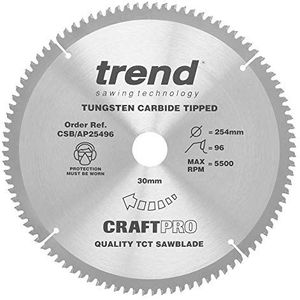 Trend CraftPro werkblad voor aluminium en kunststof met TCT-cirkelzaagblad, 260 mm diameter x 96 tanden x 30 mm asgat, wolfraamcarbide getipt, CSB/AP26096