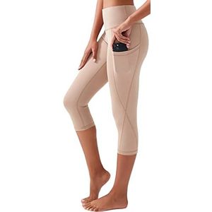 Los Ojos Capri leggings voor dames – yogabroek met zakken, workout-legging met hoge spek-weg-taille voor vrouwen, beige, XS