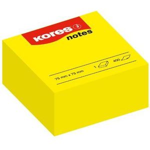 Kores Notes zelfklevende notities, 75 x 75 mm, 400 vellen per blok, geel