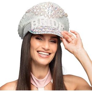 Boland 01435 - Diamanten Bruidshoed, zilveren hoed met pailletten, hoed voor verkleedkleding, JGA, carnaval en themafeest