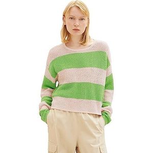 TOM TAILOR Denim Dames cropped relaxed pullover, 32457-green Rose Colorblock Stripe, XXL