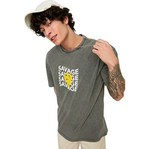 Trendyol Man Jonge Ontspannen Basic Crew Neck Gebreid T-shirt, Antraciet, XS