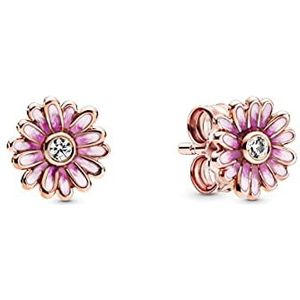 Pandora Daisy 14-karaats rosévergulde oorknopjes met madeliefjes, heldere zirkoniasteentjes en geschakeerd roze email