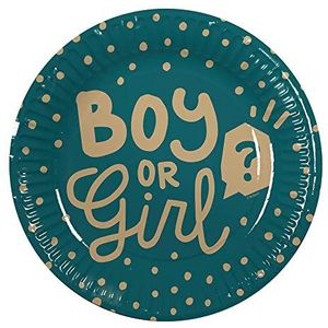 Boland 53261 - partyborden Boy or Girl, 10 stuks, grootte 23 cm, milieuvriendelijk feestservies, 100% papier, geboorte, babyshower