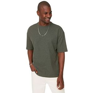 Trendyol Mannelijk meer duurzame oversized standaard brei T-shirt met ronde hals, kaki, XS