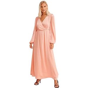 NA-KD Dames ballonmouw gestructureerde maxi-jurk casual, Woestijn Roze, 32