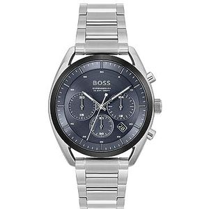 BOSS Chronograaf Quartz Horloge voor Mannen TOP Collectie met Roestvrij Staal of Siliconen Armband, Blauw, Roestvrij staal