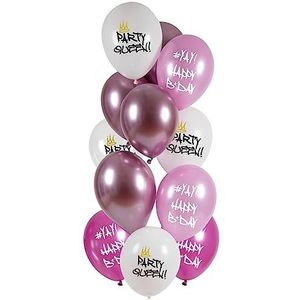 Folat 25149 Ballonnen Set Latex Queen 33 cm - 12 stuks - voor verjaardag en feestdecoratie, roze