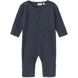 NAME IT Babyjongens Nbmwossa Wool/Silk Rib Nightsuit slaappakje, blauw, 80 cm