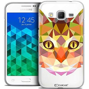Caseink - Beschermhoes voor Samsung Galaxy Core Prime (G360) [Crystal HD Polygon Series Animal - Hard - Ultradun - Bedrukt in Frankrijk] Kat
