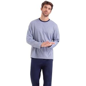 Eminence - Lange pyjama voor heren, gemaakt in Frankrijk, jersey, 100% gekamd katoen, T-shirt met lange mouwen, ronde hals + broek, Oeko-Tex®-label Standard 100 en OFG, Wit/Navy, M