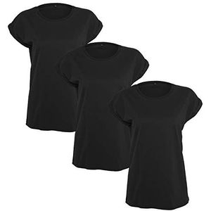 Build Your Brand Dames T-Shirt Multipack Ladies Extended Shoulder Tee 3-pack verkrijgbaar in vele kleurvarianten, maten XS - 5XL, BLK/BLK/BLK, M
