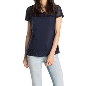 ESPRIT Dames T-shirt met gehaakte kant, effen, blauw (Inked Blue 524)., XL