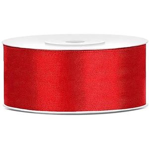 Dubbel satijnen lint, 2,5 cm, rood, spoel 25 m, voor bruiloft, doop, Kerstmis, Nieuwjaar, cadeau-idee