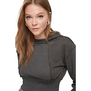 Trendyol Dames Antraciet Haguous Sewing Gedetailleerd Crop Gebreide Dunne Sweatshirt, XL
