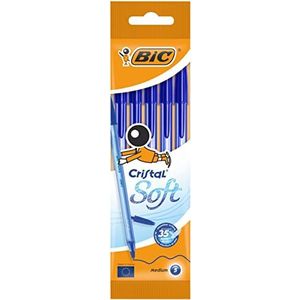 BIC Cristal Soft Balpennen Medium Punt (1,2 mm) - Blauw, Pak van 4 Stuks