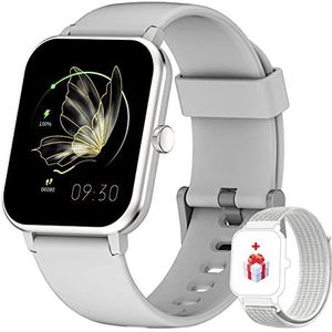 IOWODO Smartwatch voor dames en heren, 1,69 inch horloges, fitnesshorloge, tracker met SpO2-stappenteller, temperatuur, slaapmonitor, 25 trainingsmodi, smartwatch voor Android en iOS (grijs)