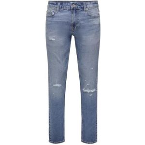 ONLY & SONS Mannen Regular fit Jeans ONSLOOM L. Blue Destroy VD, Light Blue Denim 1, 33W / 32L