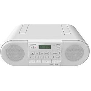 Panasonic RX-D552 Radio DAB+, Bluetooth, CD-speler, vintage design, 20 W, USB, afstandsbediening, draagbaar, geluidsbooster, wit