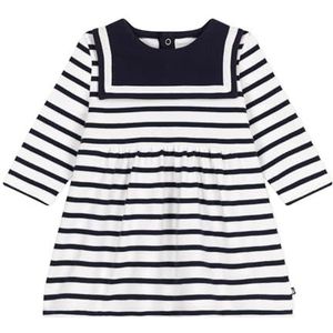 Petit Bateau - Babymeisjesjurk - Wit/Blauw - Lange Mouwen - 1 stuk