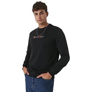 Trendyol Heren ronde hals met slogan Regular Sweater, zwart, S, Zwart