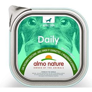 Almo Nature Daily Natvoer voor volwassenen, honden met kalkoen en courgette, aluminium schaal 300 g.
