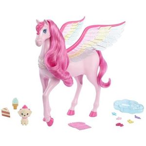 Roze Barbie Pegasus met 10 accessoires, waaronder een puppy, speelgoed met gevleugeld paard, Barbie A Touch of Magic, HLC41