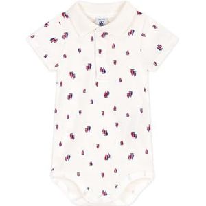 Petit Bateau Bodysuit met korte mouwen, polokraag, babyjongens, wit/multico, 3 Maanden