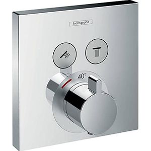 hansgrohe ShowerSelect - Thermostaat inbouw, met veiligheidsblokkering (SafetyStop) bij 40° C, rechthoekige thermostaat voor de douche en badkuip, mengkraan voor 2 functies, chroom