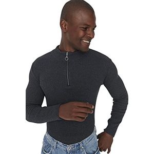 Trendyol Mannen staande kraag effen slanke trui sweatshirt, Grijs, XL