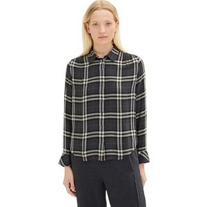 TOM TAILOR Dames Blouse met ruitpatroon 1034025, 30822 - Anthracite Small Check Woven, 36