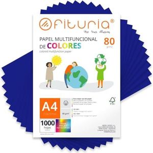 Kleurpapier, verpakking met 1000 vellen A4, 80 g, kleurrijk papier voor knutselwerk, printer, scrapbooking – ideaal origami, Papyroflexia, kantoor en school (donkerblauw, 1000 h)