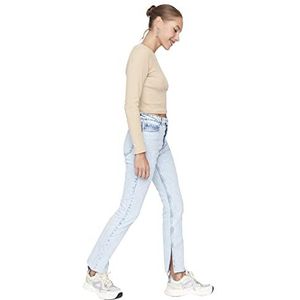 Trendyol Petite High Waist Straight Leg Flare Jeans voor dames, Blauw, 60