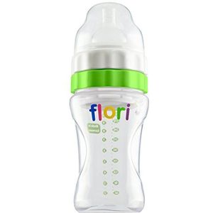 Flori Babyfles voor onderweg, mix en go! Optimaal voor nachtvoer, drinkfles met zuiger, BPA-vrij, anti-koliek drinkzuiger, 100% Made in Germany, 300 ml, groen