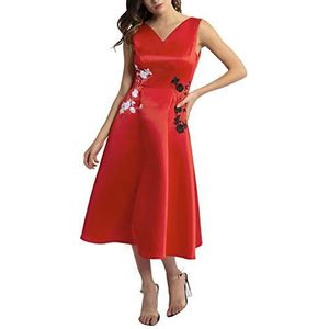 APART Fashion Damesjurk met geborduurde bloemen, rood-zwart-wit, 44