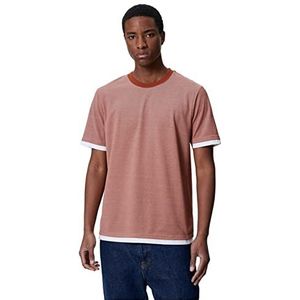 Koton Basic T-shirt voor heren, ronde hals, gedetailleerd, korte mouwen, terracotta (Km1), S