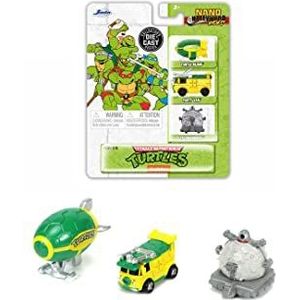 Jada Toys 253265008 - Turtles 3 Pack Nano Cars, gegoten, vrijloop, Party Van, Turtle Blimp, Technodroom, 4cm, vanaf 3 jaar