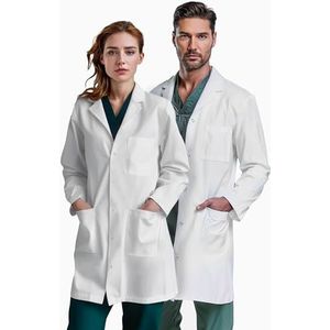 Ozarra Klinische Unisex Laboratoriumjas voor Mannen en Vrouwen, Heup- en Borstzakken, Reguliere Pasvorm, Drukknoopsluiting (M)