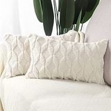MADIZZ Set van 2 zachte pluche korte wol fluwelen decoratieve Kussenhoezen luxueuze stijl kussenhoes voor bank slaapkamer 40x80 cm Licht Beige Wit