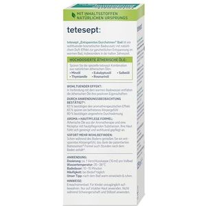tetesept Ontspannen ademen bad – gezondheidsbad met 5 natuurlijke etherische oliën – weldadig badadditief voor ontspanning en verlichting – 1 x 125 ml