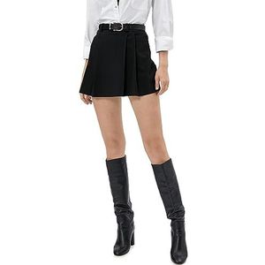 Koton Viscose Mix Pleated Belted Mini Skort Skirt voor dames, 999 (zwart), 36