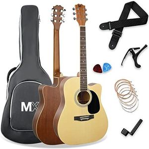 MX by 3rd Avenue Performance Series 4/4 formaat akoestische gitaar, gitaarpakket met naturel bovenblad van vurenhout