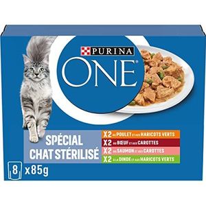 Nestlé Purina ONE speciaal voer voor gecastreerde katten, 8 x 85 g, in vershoudzak, voor volwassen katten, 10 pakketten