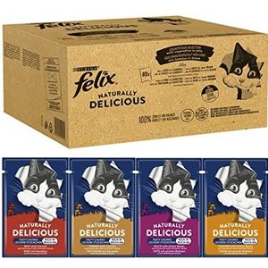 Felix Naturally Delicious kattenvoer, nat smaakdiversiteit van het land met groenten in gelei, verpakking van 80 stuks (80 x 80 g)