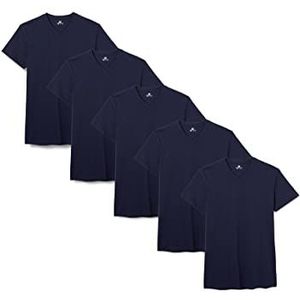 Lower East Heren T-shirt met V-hals, gemaakt van 100% katoen, Donkerblauw, set van 5, XXL