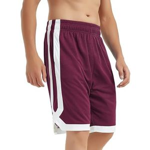 TOPTIE Heren 7"" Gaas Basketbal Shorts met Zakken, 2 Tone Actieve Atletische Shorts, Trainingsshorts voor Volwassenen, Bordeauxrood, XL